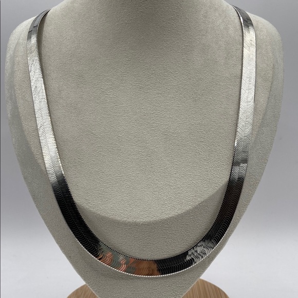 None Jewelry - Sterling Silver Herringbone Necklace 3/8”W 20”L